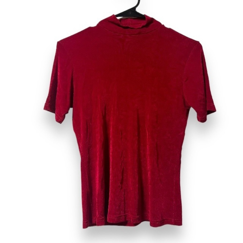 Vintage 90s Dressbarn Red Mockneck Textured Short Sleeve Shirt Womens Size Small